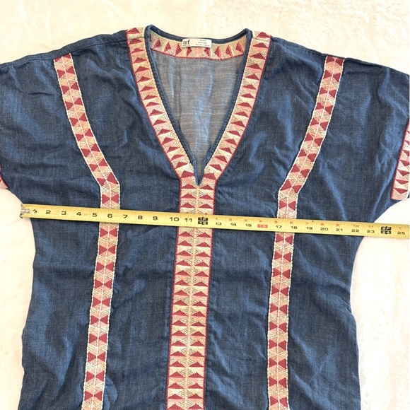ZARA trf Collection Chambray w/Aztec Embroidered Trim Shirt Dress- oversized S - Picture 11 of 12